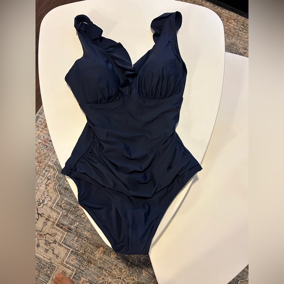 DKNY Women's Swim One-Piece is a Ruffle Plunge Swim Suit with Tummy Control - Picture 6 of 9